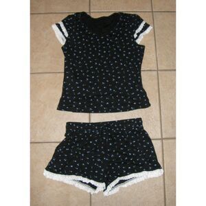 NEW Girls Sz XL Black Floral Shorts & Shirt 2 Pc Stretchy Lounge Pajama Set DAZY
